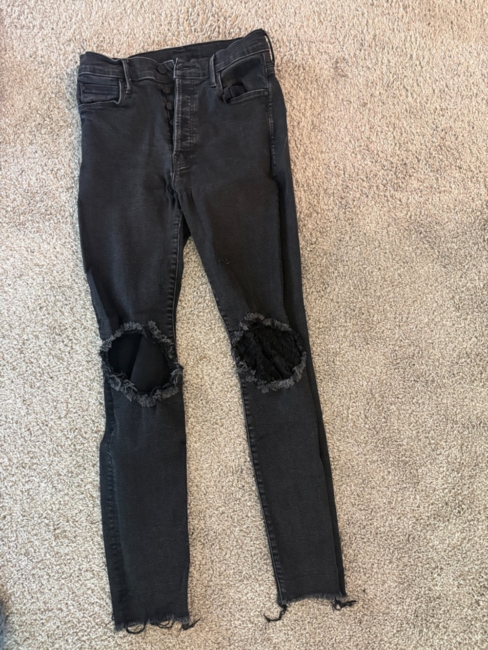 MOTHER Black Distressed Knee Skinny Jeans - Women